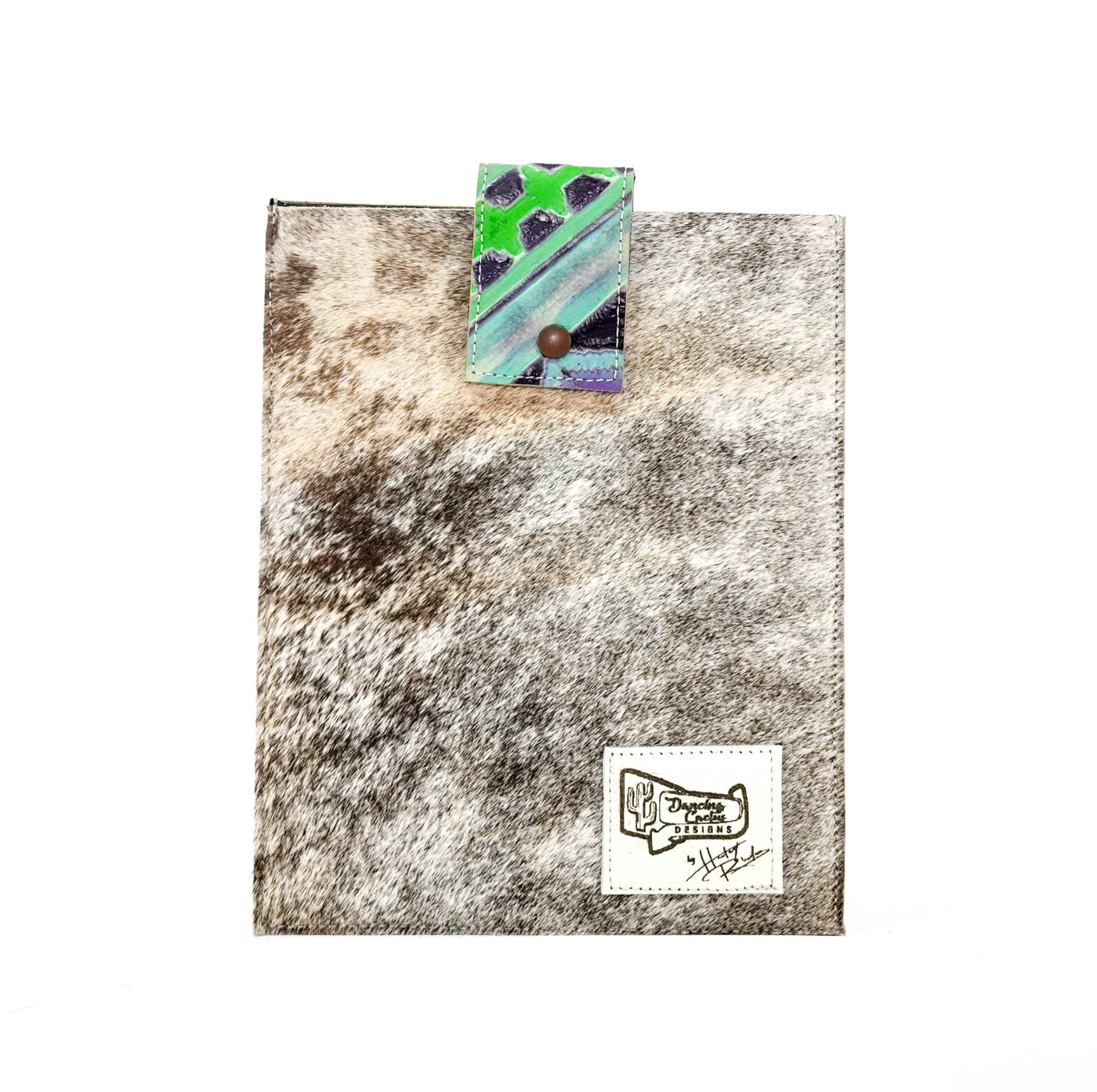 13'' Tablet Sleeve - Brindle w/ 90's Party Navajo-13'' Tablet Sleeve-Western-Cowhide-Bags-Handmade-Products-Gifts-Dancing Cactus Designs