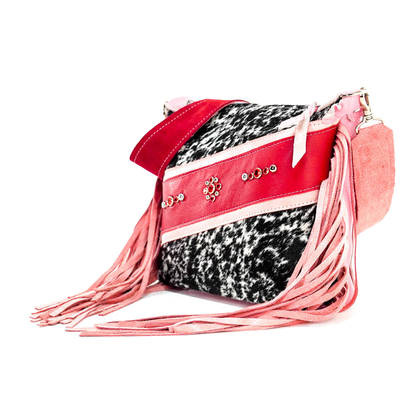 Annie - Black & White w/ Red Leather-Annie-Western-Cowhide-Bags-Handmade-Products-Gifts-Dancing Cactus Designs