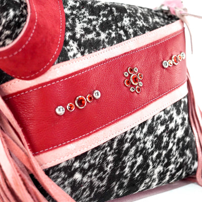 Annie - Black & White w/ Red Leather-Annie-Western-Cowhide-Bags-Handmade-Products-Gifts-Dancing Cactus Designs