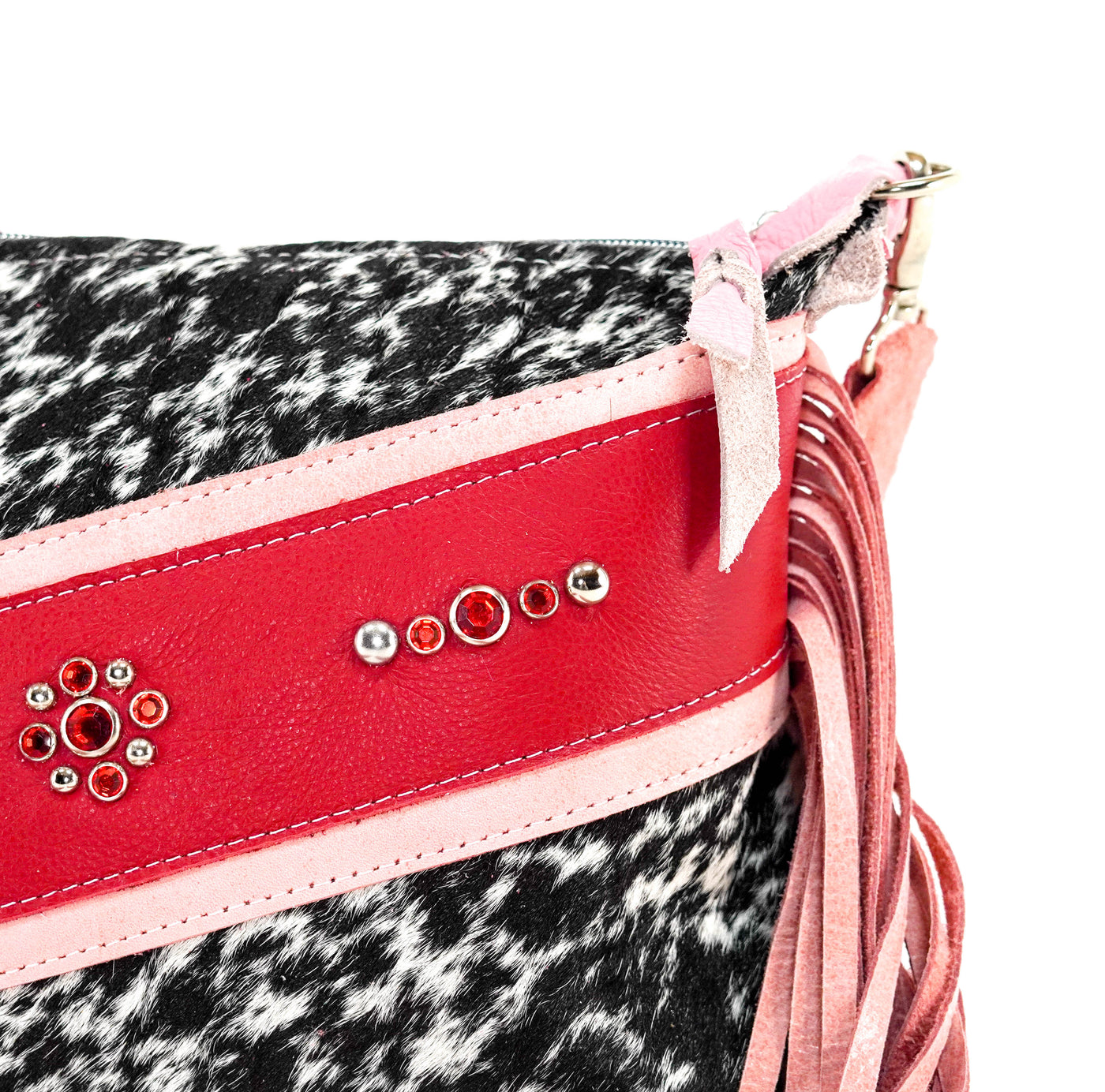 Annie - Black & White w/ Red Leather-Annie-Western-Cowhide-Bags-Handmade-Products-Gifts-Dancing Cactus Designs