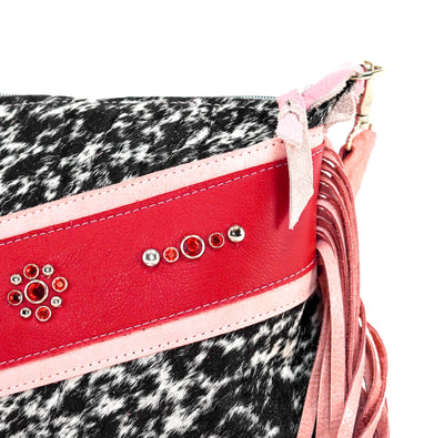 Annie - Black & White w/ Red Leather-Annie-Western-Cowhide-Bags-Handmade-Products-Gifts-Dancing Cactus Designs