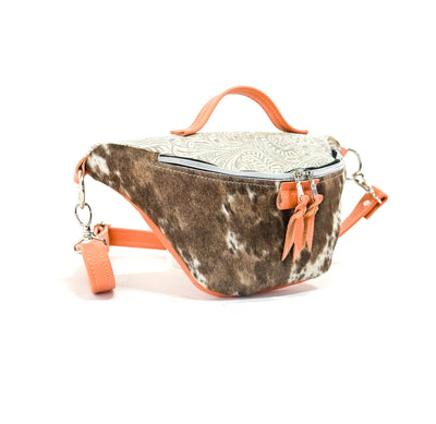 Bum Bag - Chocolate & White w/ Bone Dallas Tool-Bum Bag-Western-Cowhide-Bags-Handmade-Products-Gifts-Dancing Cactus Designs