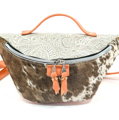 Bum Bag - Chocolate & White w/ Bone Dallas Tool-Bum Bag-Western-Cowhide-Bags-Handmade-Products-Gifts-Dancing Cactus Designs