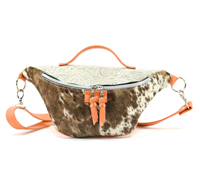 Bum Bag - Chocolate & White w/ Bone Dallas Tool-Bum Bag-Western-Cowhide-Bags-Handmade-Products-Gifts-Dancing Cactus Designs