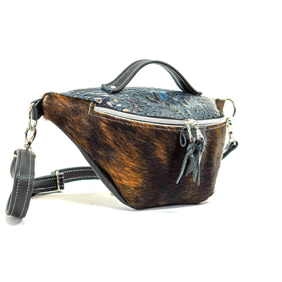 Bum Bag - Dark Brindle w/ Midnight Croc-Bum Bag-Western-Cowhide-Bags-Handmade-Products-Gifts-Dancing Cactus Designs