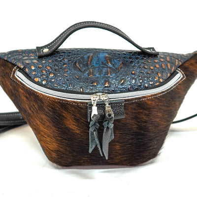 Bum Bag - Dark Brindle w/ Midnight Croc-Bum Bag-Western-Cowhide-Bags-Handmade-Products-Gifts-Dancing Cactus Designs