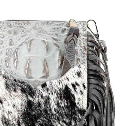 Carrie - Black & White w/ Sterling Croc-Carrie-Western-Cowhide-Bags-Handmade-Products-Gifts-Dancing Cactus Designs