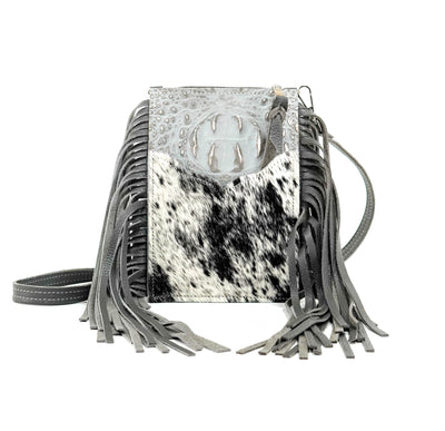 Carrie - Black & White w/ Sterling Croc-Carrie-Western-Cowhide-Bags-Handmade-Products-Gifts-Dancing Cactus Designs