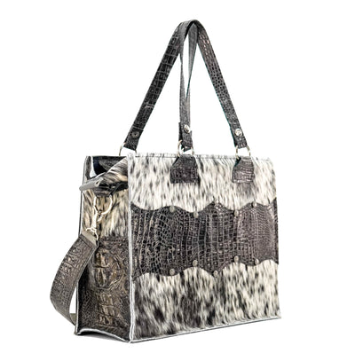 Clerk - Black & White w/ Smoke Show Croc-Clerk-Western-Cowhide-Bags-Handmade-Products-Gifts-Dancing Cactus Designs