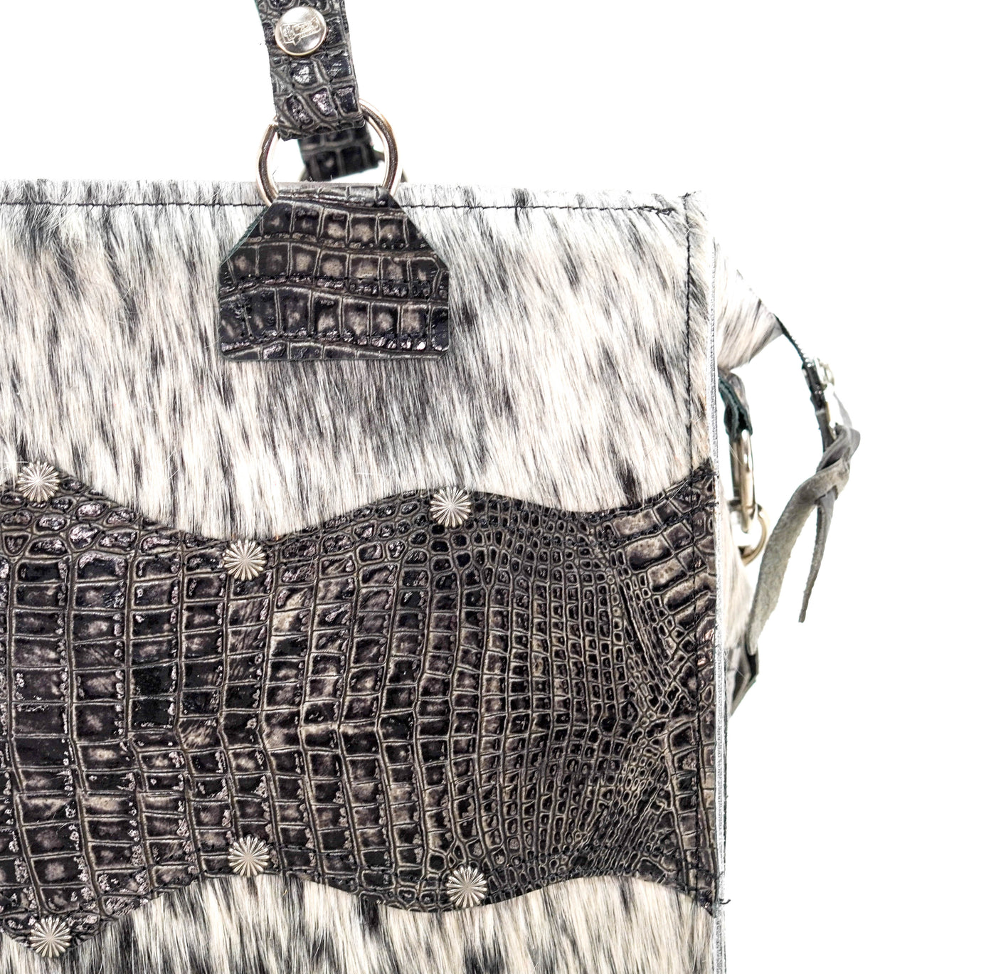 Clerk - Black & White w/ Smoke Show Croc-Clerk-Western-Cowhide-Bags-Handmade-Products-Gifts-Dancing Cactus Designs