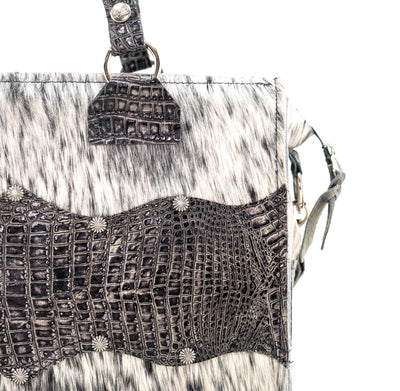 Clerk - Black & White w/ Smoke Show Croc-Clerk-Western-Cowhide-Bags-Handmade-Products-Gifts-Dancing Cactus Designs