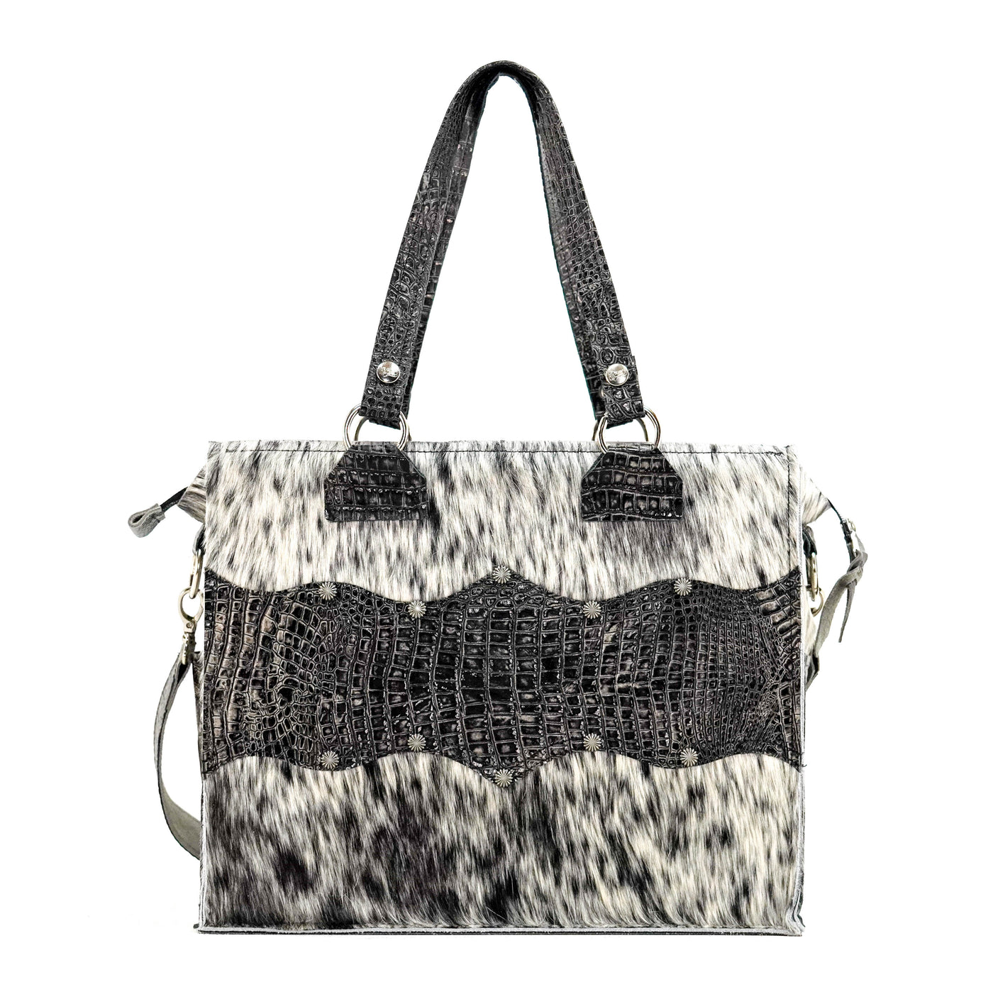 Clerk - Black & White w/ Smoke Show Croc-Clerk-Western-Cowhide-Bags-Handmade-Products-Gifts-Dancing Cactus Designs