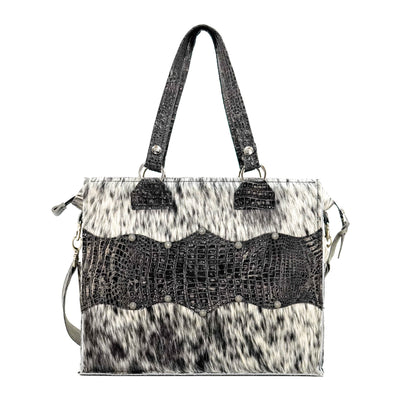 Clerk - Black & White w/ Smoke Show Croc-Clerk-Western-Cowhide-Bags-Handmade-Products-Gifts-Dancing Cactus Designs
