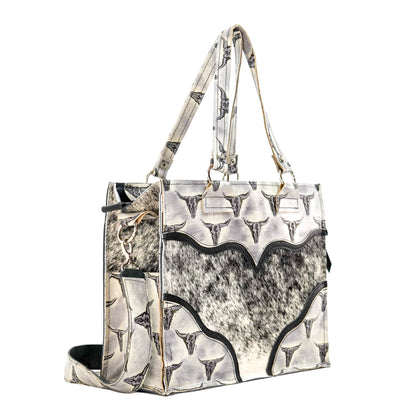 Clerk - Black & White w/ Smoke Show Skulls-Clerk-Western-Cowhide-Bags-Handmade-Products-Gifts-Dancing Cactus Designs