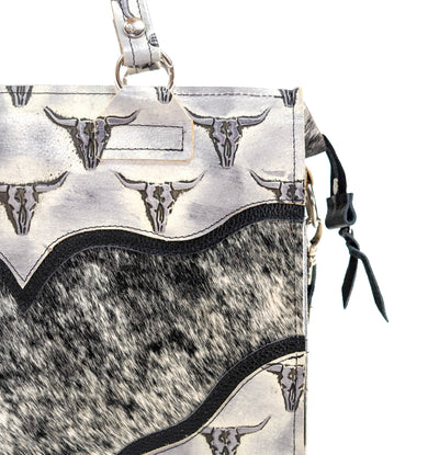 Clerk - Black & White w/ Smoke Show Skulls-Clerk-Western-Cowhide-Bags-Handmade-Products-Gifts-Dancing Cactus Designs
