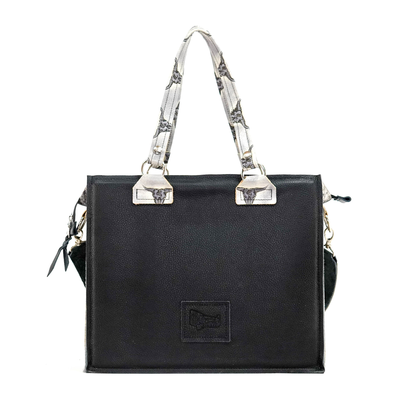 Clerk - Black & White w/ Smoke Show Skulls-Clerk-Western-Cowhide-Bags-Handmade-Products-Gifts-Dancing Cactus Designs