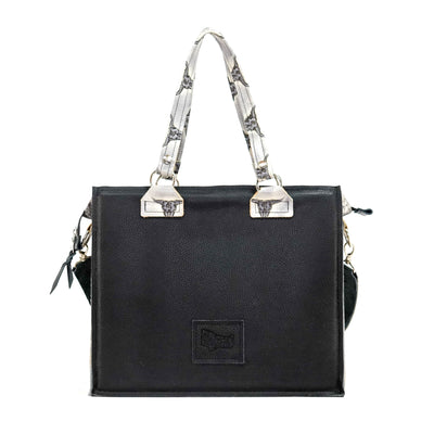 Clerk - Black & White w/ Smoke Show Skulls-Clerk-Western-Cowhide-Bags-Handmade-Products-Gifts-Dancing Cactus Designs