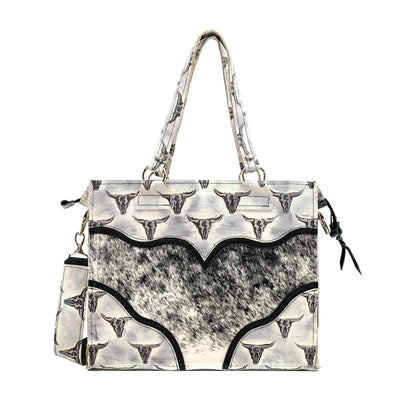 Clerk - Black & White w/ Smoke Show Skulls-Clerk-Western-Cowhide-Bags-Handmade-Products-Gifts-Dancing Cactus Designs