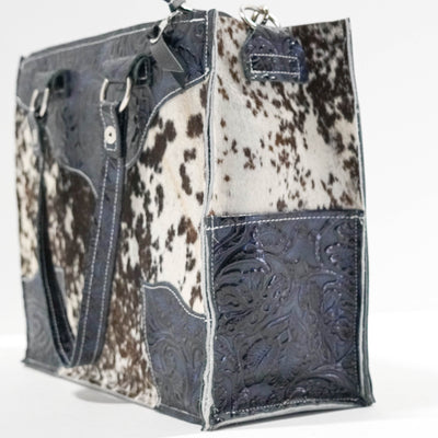 Clerk - Chocolate & White w/ Midnight Tool-Clerk-Western-Cowhide-Bags-Handmade-Products-Gifts-Dancing Cactus Designs