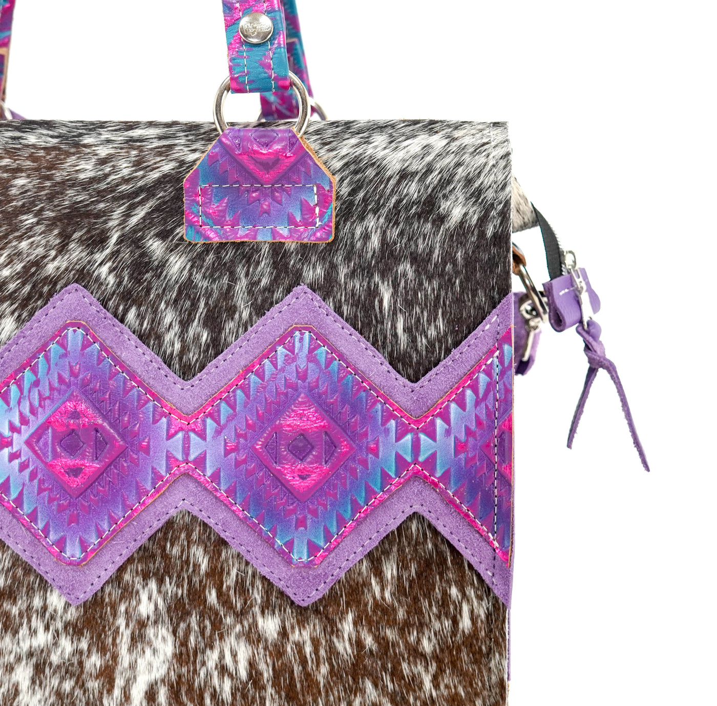 Clerk - Chocolate & White w/ Rio Aztec-Clerk-Western-Cowhide-Bags-Handmade-Products-Gifts-Dancing Cactus Designs