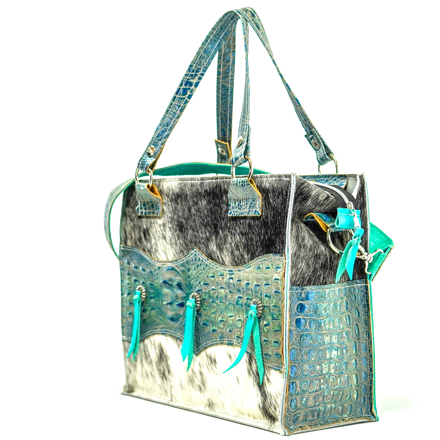 Clerk - Salt/Pepper w/ Mermaid Croc-Clerk-Western-Cowhide-Bags-Handmade-Products-Gifts-Dancing Cactus Designs