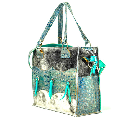 Clerk - Salt/Pepper w/ Mermaid Croc-Clerk-Western-Cowhide-Bags-Handmade-Products-Gifts-Dancing Cactus Designs