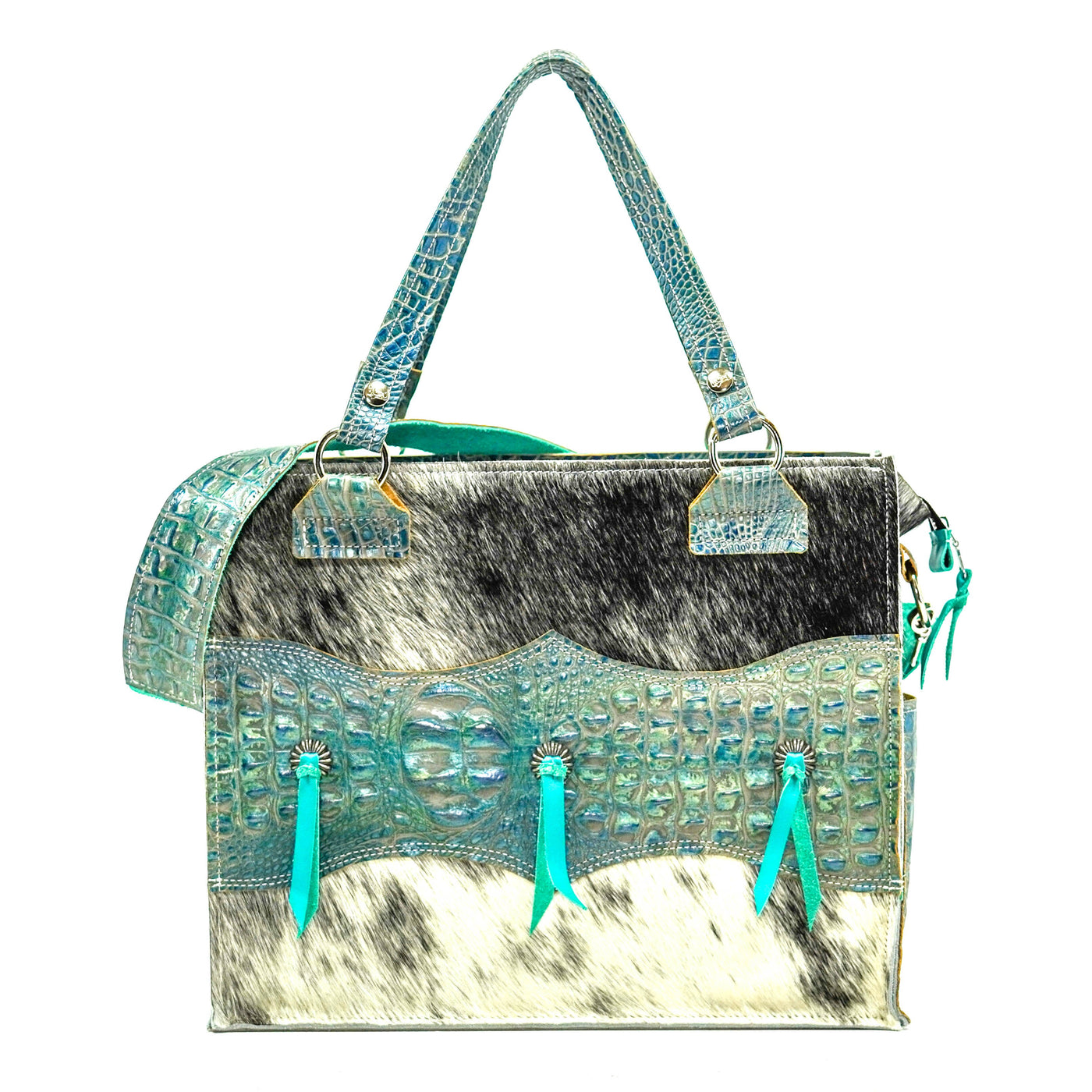 Clerk - Salt/Pepper w/ Mermaid Croc-Clerk-Western-Cowhide-Bags-Handmade-Products-Gifts-Dancing Cactus Designs