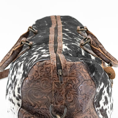 Duffel - Black & White w/ Mocha Wildflower-Duffel-Western-Cowhide-Bags-Handmade-Products-Gifts-Dancing Cactus Designs