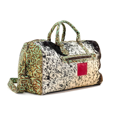 Duffel - Black & White w/ Turquoise tool-Duffel-Western-Cowhide-Bags-Handmade-Products-Gifts-Dancing Cactus Designs