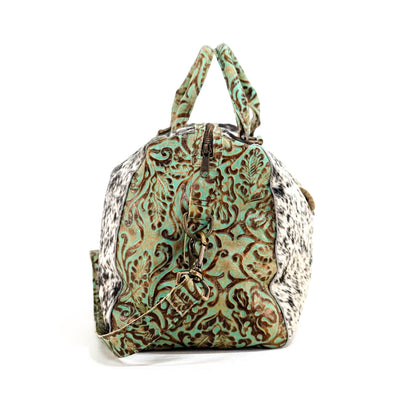 Duffel - Black & White w/ Turquoise tool-Duffel-Western-Cowhide-Bags-Handmade-Products-Gifts-Dancing Cactus Designs