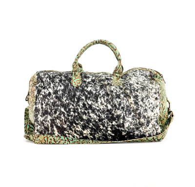 Duffel - Black & White w/ Turquoise tool-Duffel-Western-Cowhide-Bags-Handmade-Products-Gifts-Dancing Cactus Designs