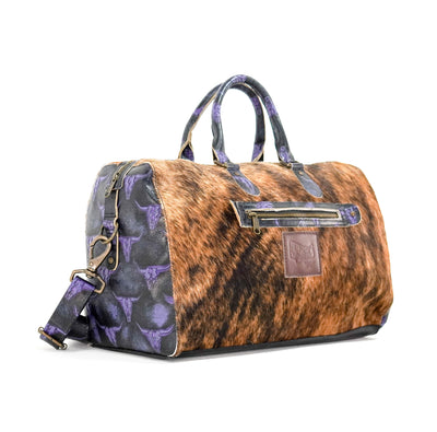 Duffel - Brindle w/ Midnight Rain Skulls-Duffel-Western-Cowhide-Bags-Handmade-Products-Gifts-Dancing Cactus Designs