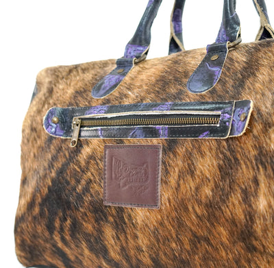 Duffel - Brindle w/ Midnight Rain Skulls-Duffel-Western-Cowhide-Bags-Handmade-Products-Gifts-Dancing Cactus Designs