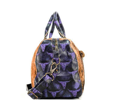 Duffel - Brindle w/ Midnight Rain Skulls-Duffel-Western-Cowhide-Bags-Handmade-Products-Gifts-Dancing Cactus Designs