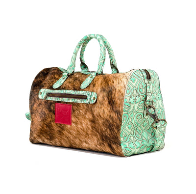 Duffel - Brindle w/ Mint Black Jack-Duffel-Western-Cowhide-Bags-Handmade-Products-Gifts-Dancing Cactus Designs
