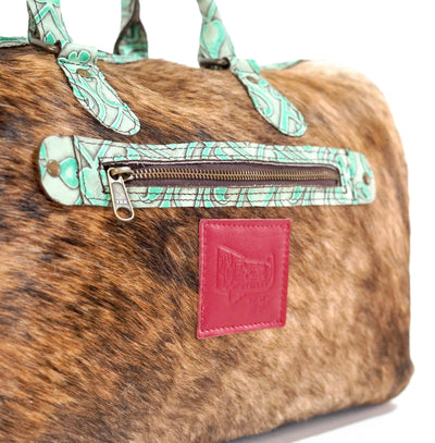 Duffel - Brindle w/ Mint Black Jack-Duffel-Western-Cowhide-Bags-Handmade-Products-Gifts-Dancing Cactus Designs