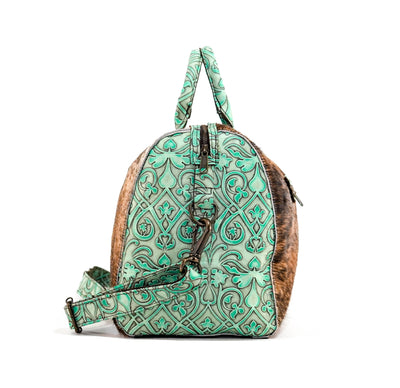 Duffel - Brindle w/ Mint Black Jack-Duffel-Western-Cowhide-Bags-Handmade-Products-Gifts-Dancing Cactus Designs