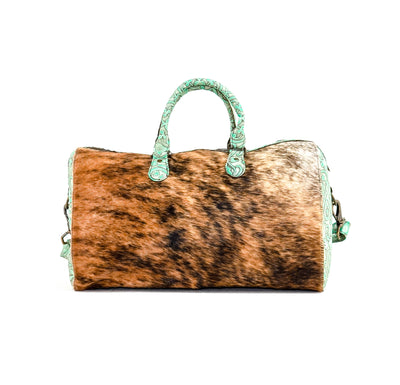 Duffel - Brindle w/ Mint Black Jack-Duffel-Western-Cowhide-Bags-Handmade-Products-Gifts-Dancing Cactus Designs