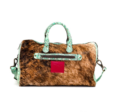 Duffel - Brindle w/ Mint Black Jack-Duffel-Western-Cowhide-Bags-Handmade-Products-Gifts-Dancing Cactus Designs