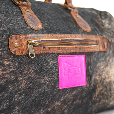 Duffel - Brindle w/ Ostrich-Duffel-Western-Cowhide-Bags-Handmade-Products-Gifts-Dancing Cactus Designs
