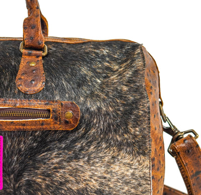 Duffel - Brindle w/ Ostrich-Duffel-Western-Cowhide-Bags-Handmade-Products-Gifts-Dancing Cactus Designs