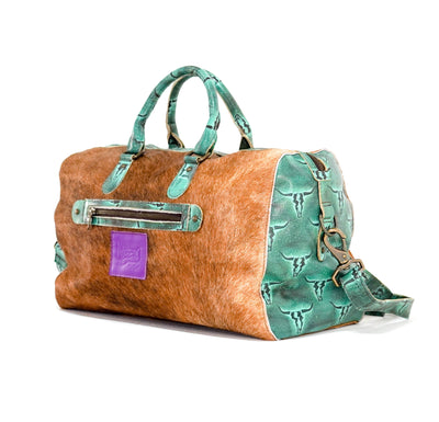 Duffel - Brindle w/ Royston Skulls-Duffel-Western-Cowhide-Bags-Handmade-Products-Gifts-Dancing Cactus Designs