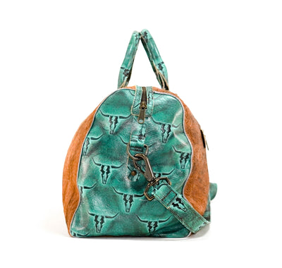 Duffel - Brindle w/ Royston Skulls-Duffel-Western-Cowhide-Bags-Handmade-Products-Gifts-Dancing Cactus Designs