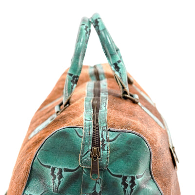 Duffel - Brindle w/ Royston Skulls-Duffel-Western-Cowhide-Bags-Handmade-Products-Gifts-Dancing Cactus Designs