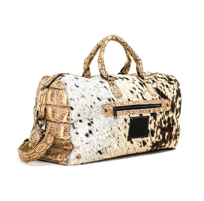 Duffel - Chocolate & White w/ Ivory Jumbo Croc-Duffel-Western-Cowhide-Bags-Handmade-Products-Gifts-Dancing Cactus Designs