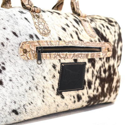 Duffel - Chocolate & White w/ Ivory Jumbo Croc-Duffel-Western-Cowhide-Bags-Handmade-Products-Gifts-Dancing Cactus Designs