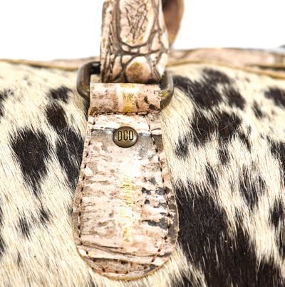 Duffel - Chocolate & White w/ Ivory Jumbo Croc-Duffel-Western-Cowhide-Bags-Handmade-Products-Gifts-Dancing Cactus Designs