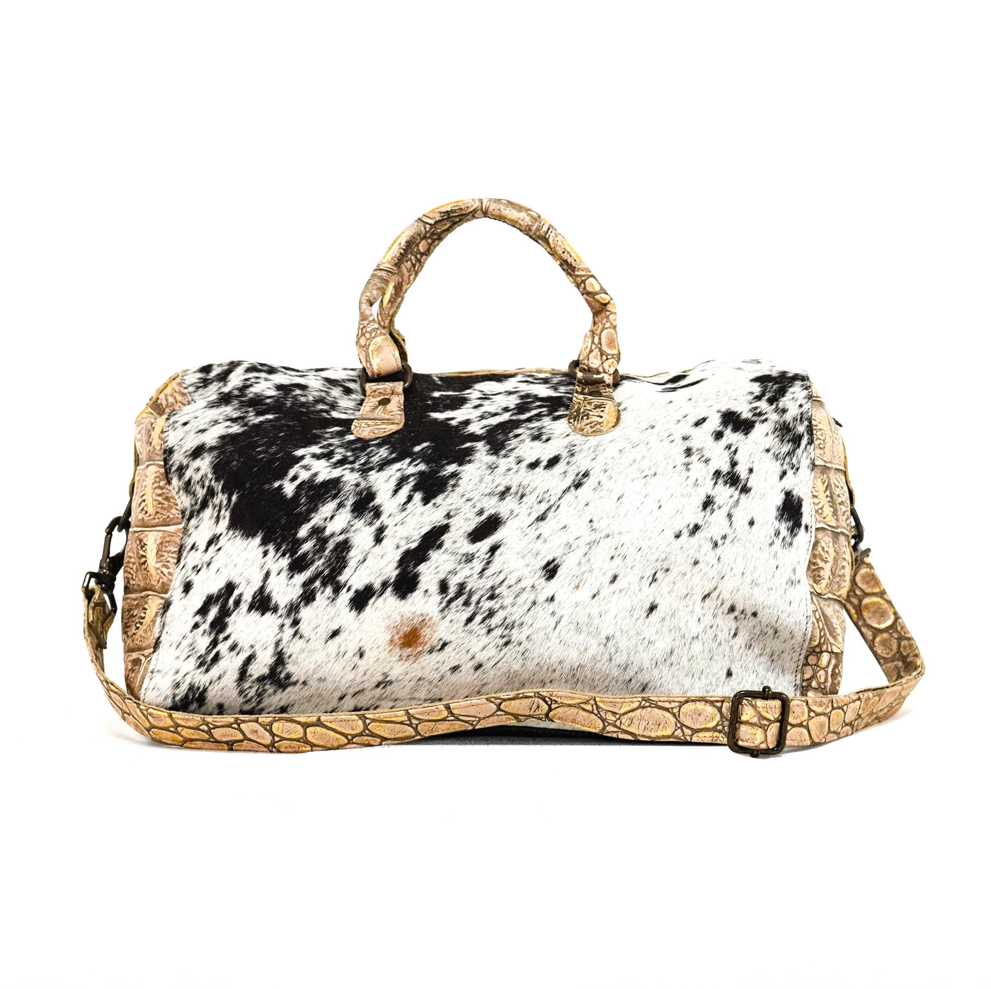 Duffel - Chocolate & White w/ Ivory Jumbo Croc-Duffel-Western-Cowhide-Bags-Handmade-Products-Gifts-Dancing Cactus Designs