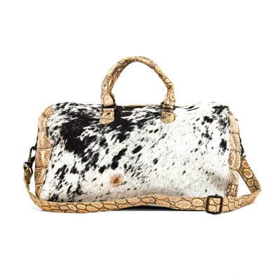 Duffel - Chocolate & White w/ Ivory Jumbo Croc-Duffel-Western-Cowhide-Bags-Handmade-Products-Gifts-Dancing Cactus Designs
