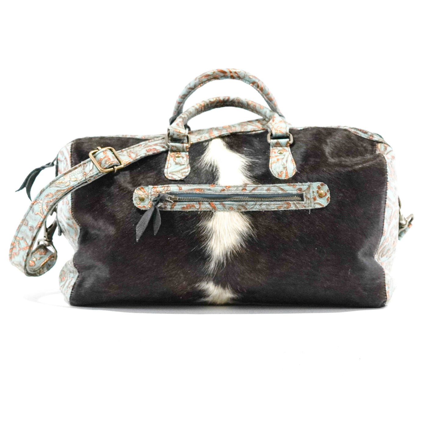 Duffel - Dark Brindle w/ Sierra Tool-Duffel-Western-Cowhide-Bags-Handmade-Products-Gifts-Dancing Cactus Designs